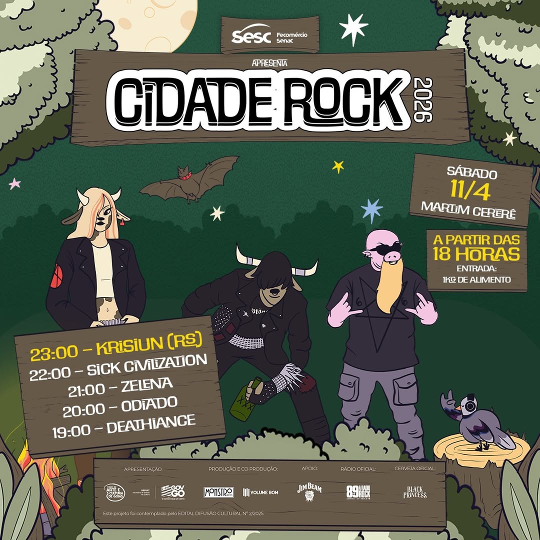 Cartaz Cidade Rock 2026 com Odiado e Krisiun