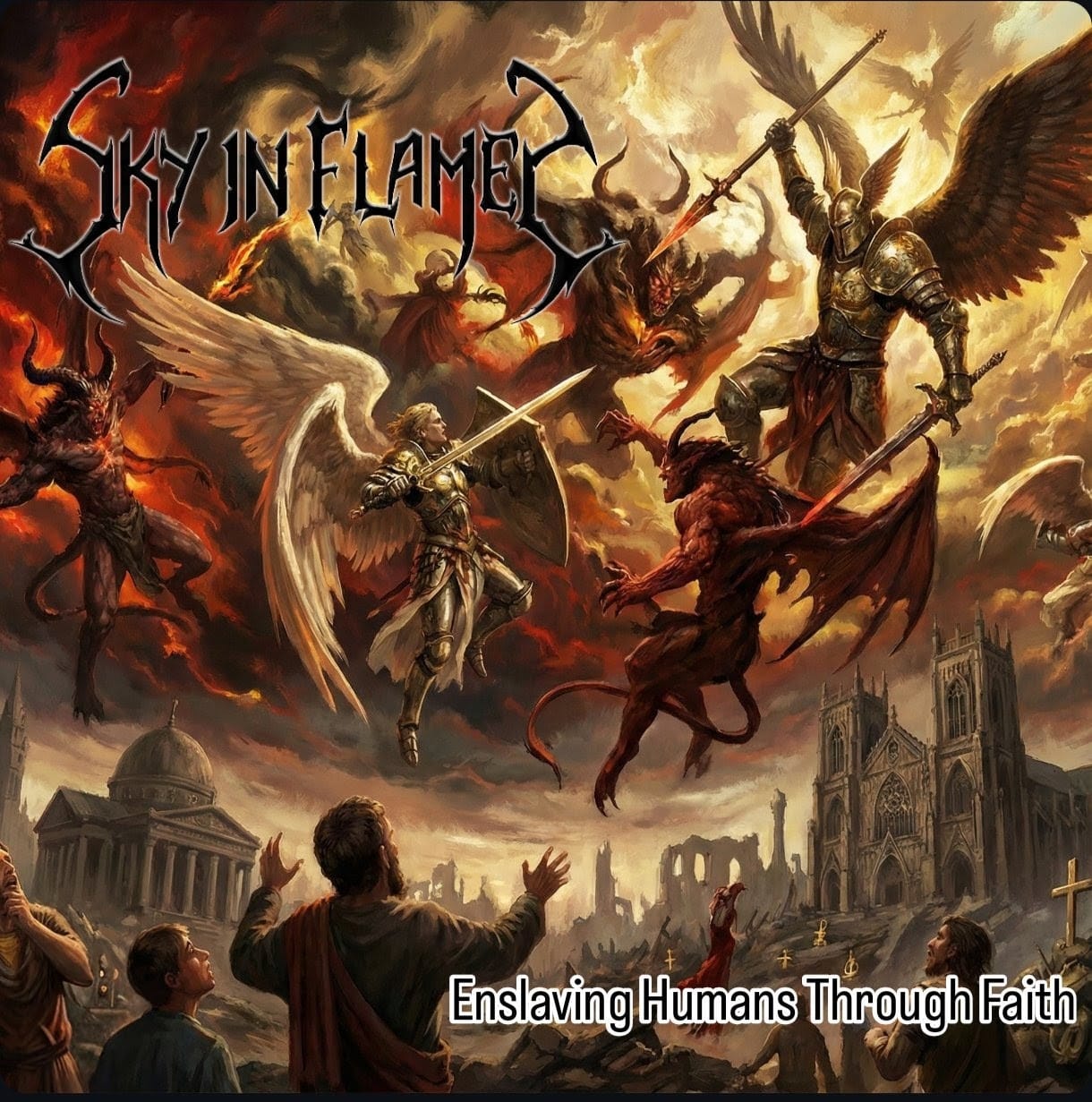 Capa do EP Enslaving Humans Through Faith de Sky in Flames