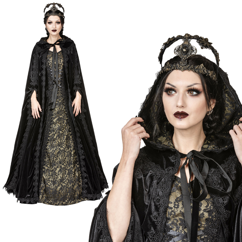 (image for) Long Black Velvet Hooded Cape