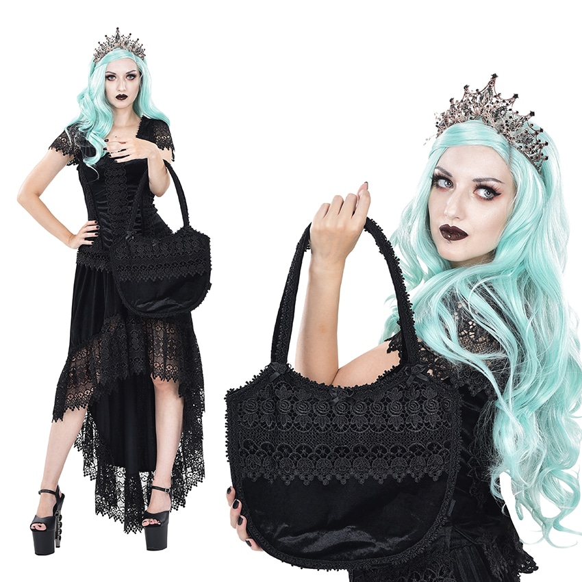 (image for) B110 – Gothic Velvet Handbag with Lace & Rosebuds
